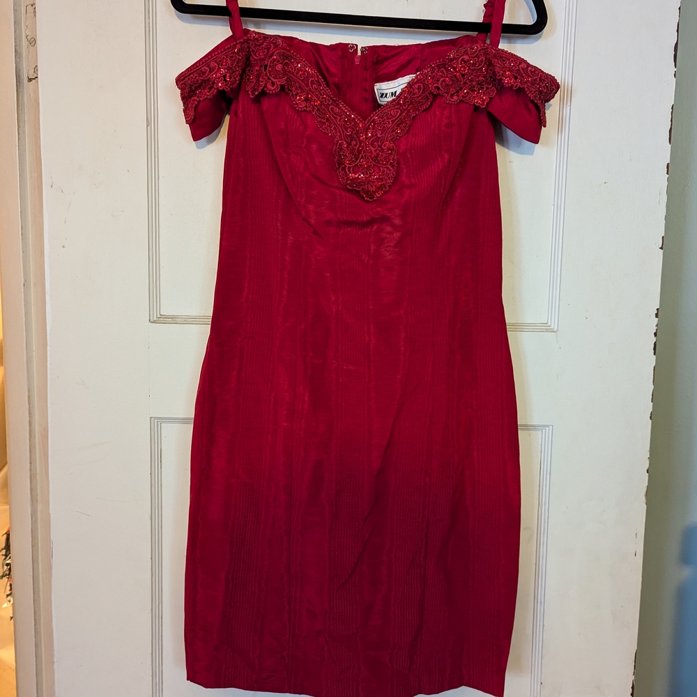 Vintage 90's Formal Cocktail Red Off-Shoulder Dress